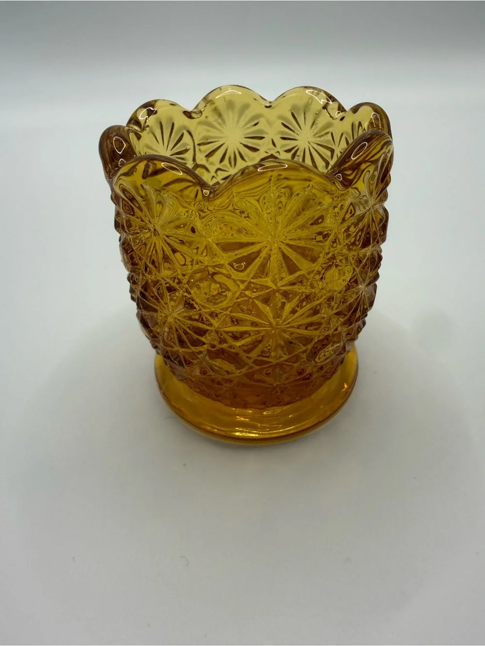 Vintage 1950s Daisy & Button Amber Toothpick Holder